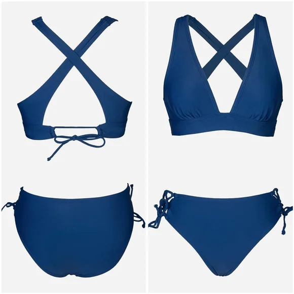 NWT Cupshe Blue V Lace Up Two Piece 2pc Low Waist Rise Bikini Swimsuit Bathing M - Picture 7 of 11